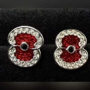 Crystal Red Metallic Poppy Stud Earrings - Elegant Women's Jewelry